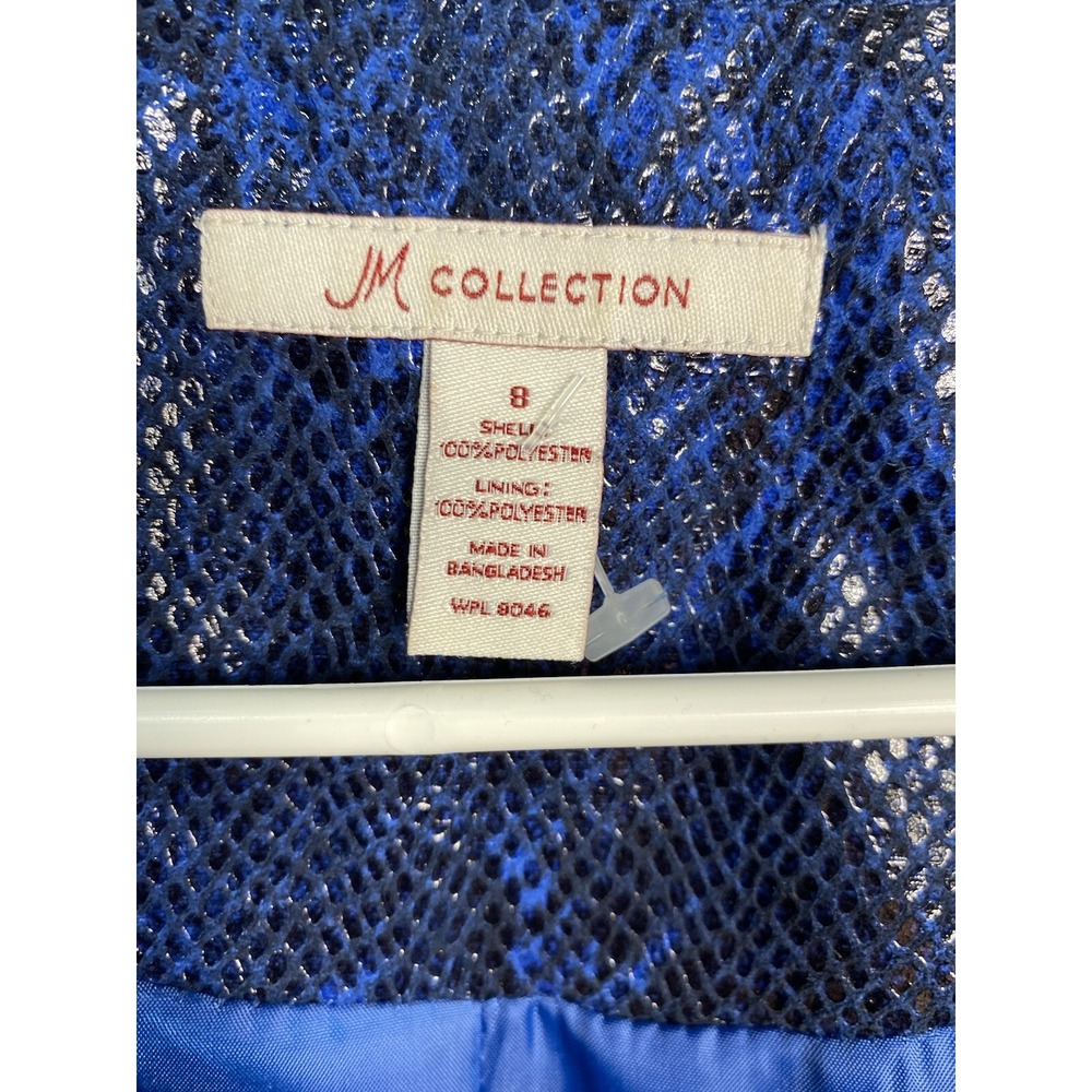 JM collection womens coat size 8‎ fake snake skin blue long sleeve zip up career - Picture 2 of 6